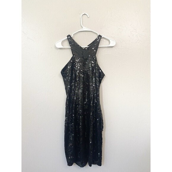 Vintage Nite Line Black Sequin High Neck Cutout Back Evening Dress Size 4 Party - Picture 1 of 6